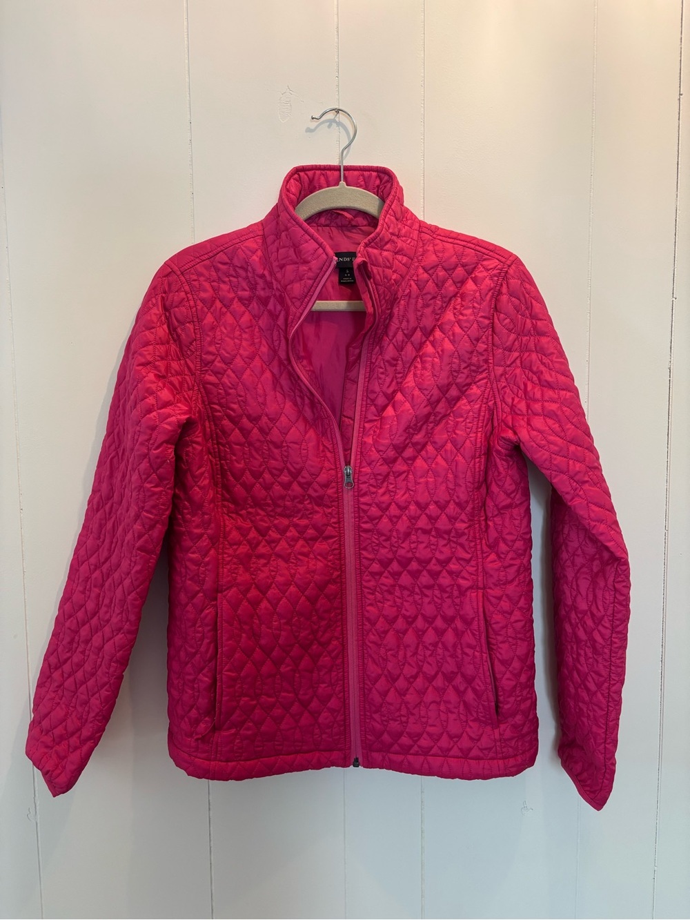 Lands' End Quilted Zip-Front Jacket in Bright Pink